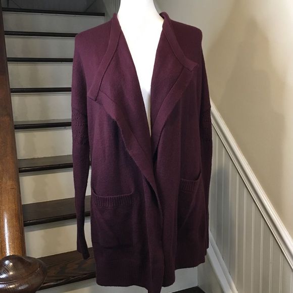 LUCKY BRAND Wine Cranberry Open Front Cardigan Sz S - Picture 11 of 11